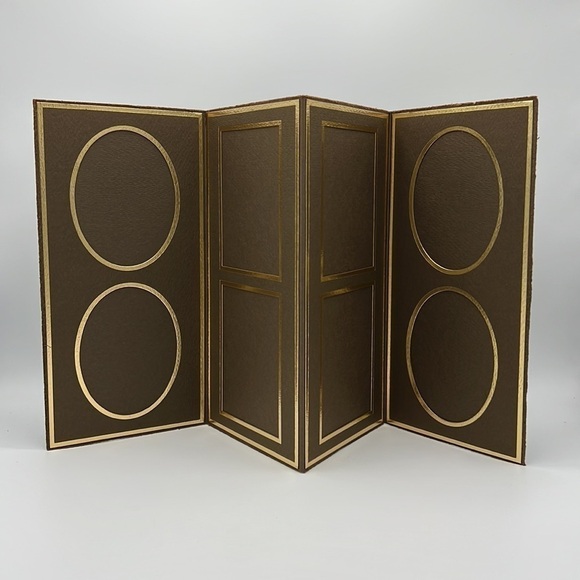 Tap Other - BROWN TRIFOLD CARDBOARD FOLIO PHOTO DISPLAY Brand New